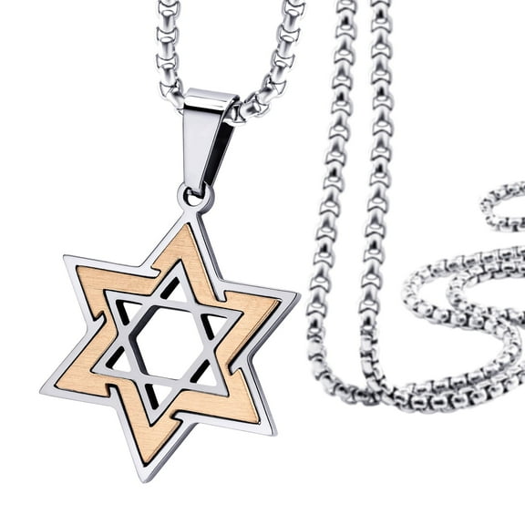 555Jewelry 2 Tone Stainless Steel Star of David Unisex Pendant Necklace, Silver & Rose Gold