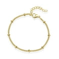 thumbnail image 1 of 555Jewelry 2mm Stainless Steel Dainty Adjustable Curb Link Chain Bead Bracelets for Women, Gold, 7.5 Inch, 1 of 6
