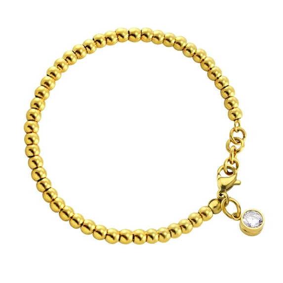 555Jewelry 4mm Adjustable Stainless Steel & CZ Charm Ball Chain Bead Dainty Bracelets for Women & Girls, Gold, 7 Inch