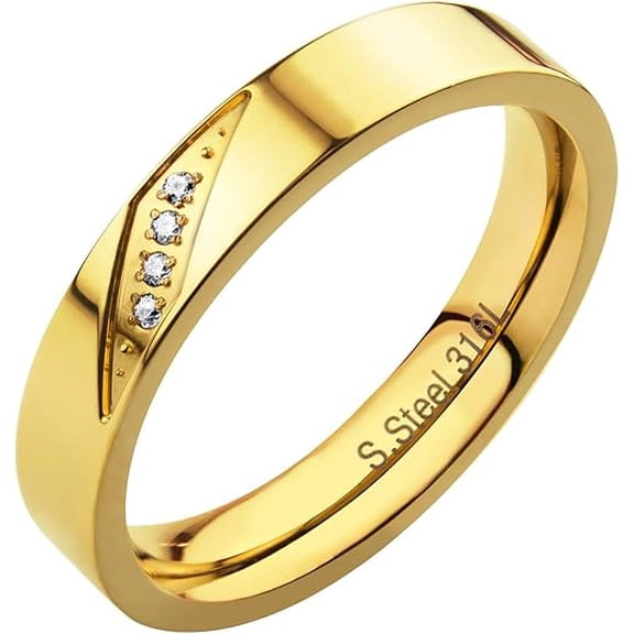 555Jewelry 4mm Simple Stainless Steel CZ Rings for women, Female Wedding Bands, CZ Rings For Women, CZ Engagement Rings for Women & Men, Gold, Size 6.5