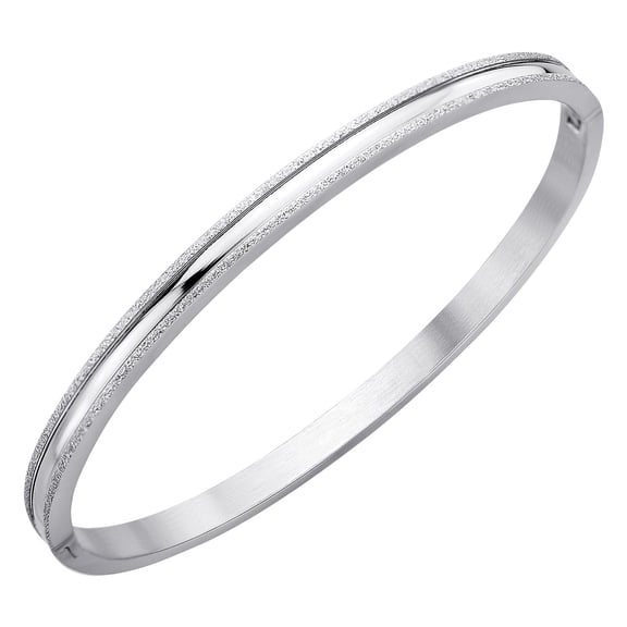 555Jewelry 4mm Wide Stainless Steel Hinged Cuff Bangle Bracelets for Women, Silver