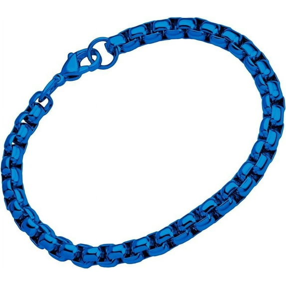 555Jewelry 5mm Stainless Steel Box Chain Bracelet for Men & Women, Blue, 8.25 Inch