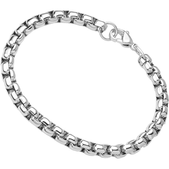 555Jewelry 5mm Stainless Steel Box Chain Bracelet for Men & Women, Silver, 8.25 Inch