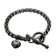 thumbnail image 1 of ‎555Jewelry 5mm Stainless Steel Puffed Heart Charm Box Chain T Toggle Clasp Bracelets for Women & Girls, 7.5 Inch, Black, 1 of 8