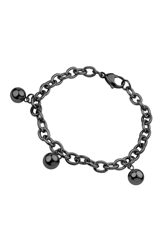 6mm Stainless Steel Cable Link Charm Bead Bracelets for Women & Girls, Black, 7.5 Inch