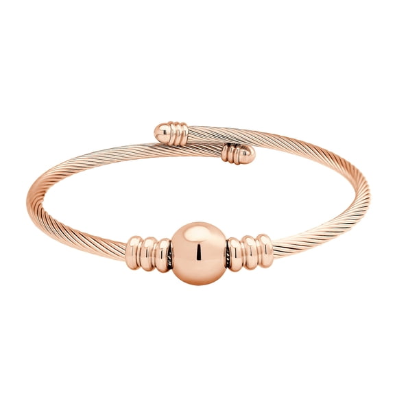 555Jewelry Adjustable Center Bead Twisted Wire Cable Cuff Bangle Bracelets for Women, Rose Gold