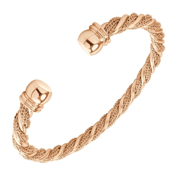555Jewelry Adjustable Stainless Steel Twisted Wire Open Cuff Bangle Cable Bracelet, Rose Gold