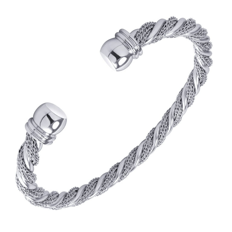 555Jewelry Adjustable Stainless Steel Twisted Wire Open Cuff - Main Image