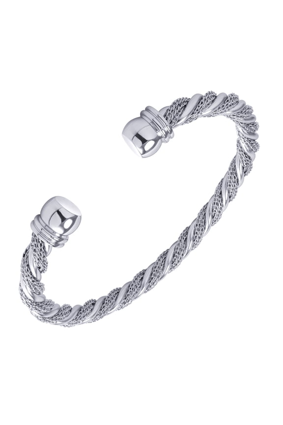 Adjustable Stainless Steel Twisted Wire Open Cuff Bangle Cable Bracelet, Silver