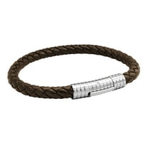 555Jewelry Braided Brown Leather and Steel Clasp Bracelets for Men, Brown, Silver Clasp, 7.5 Inch
