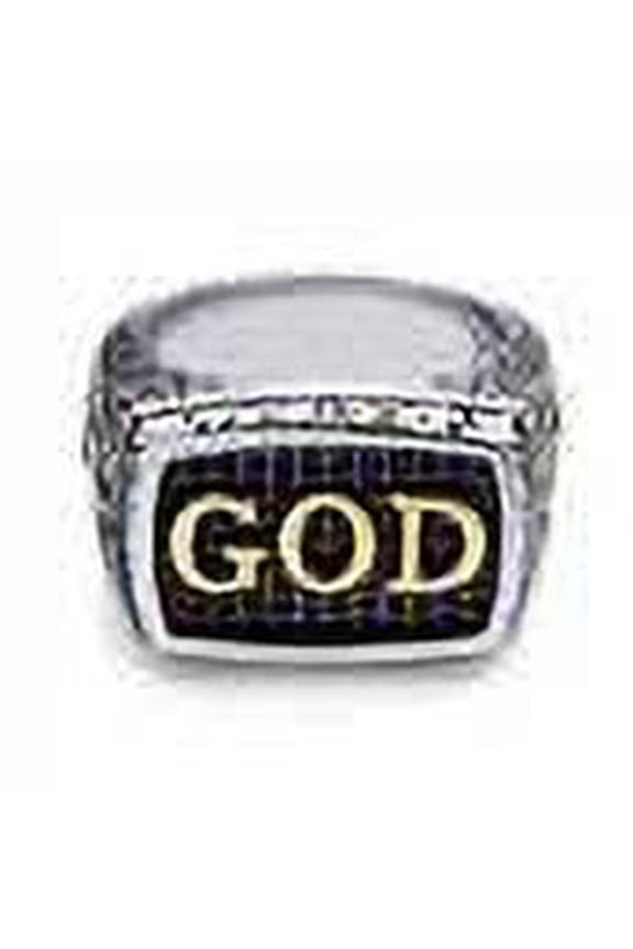 Classic Stainless Steel Rings for Men, Signet Seal GOD Ring for Men, Cross Rings for Men, Vintage Hammered Style Ring for Boys, Biker Rings for Men, Silver & Gold, Size 9