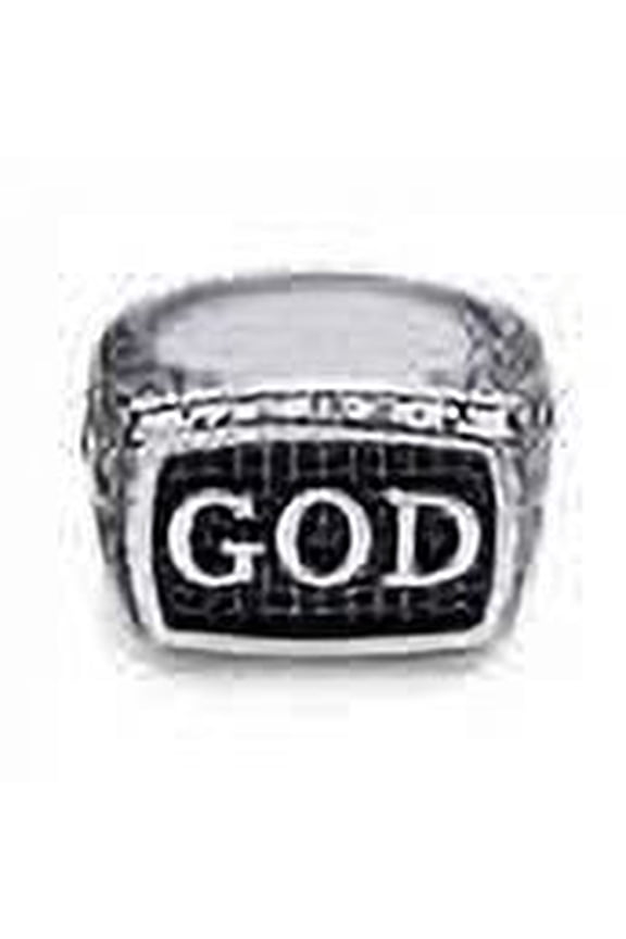 Classic Stainless Steel Rings for Men, Signet Seal GOD Ring for Men, Cross Rings for Men, Vintage Hammered Style Ring for Boys, Biker Rings for Men, Silver, Size 8