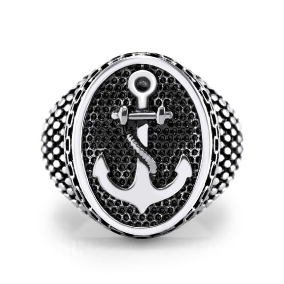 555Jewelry Classic Stainless Steel Signet Seal Nautical Pirate Sailor Anchor Ring for Men, Silver, Size 10