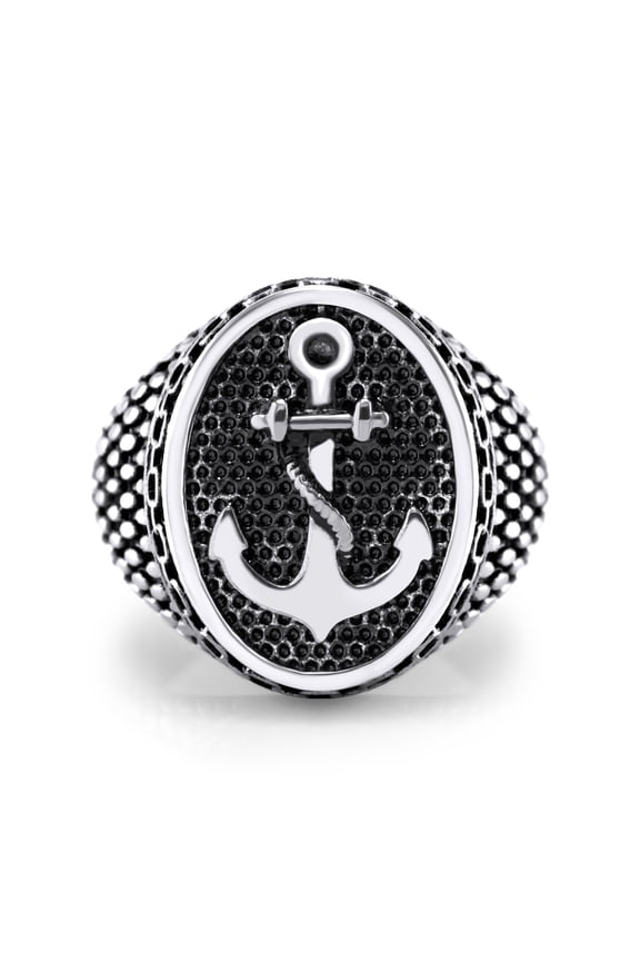 Classic Stainless Steel Signet Seal Nautical Pirate Sailor Anchor Ring for Men, Silver, Size 13