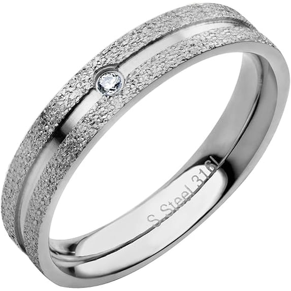 555Jewelry Grooved Stainless Steel CZ Rings for Women, Glittering Sandblast Texture Female Wedding Bands, CZ Rings for Women, CZ Engagement Rings for Women & Men, Silver, Size 6
