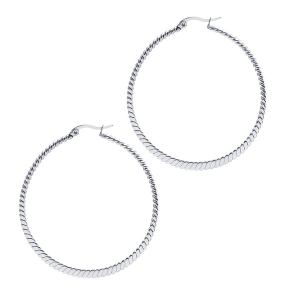 555Jewelry Medium Round Circle Woven Pattern Surgical Steel Hoop Earrings, Stainless Steel Hoop Earrings, Earrings Hoops for Women, Nickel Free Earrings for Women Hoops, Silver [25mm]