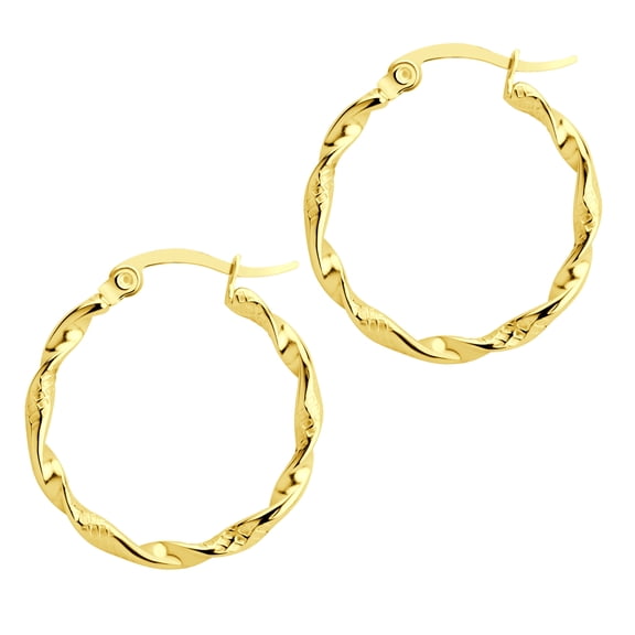 555Jewelry Medium Stainless Steel Hoop Earrings, Round Circle Twisted Pattern Surgical Steel Hoop Earrings, Hoops Earrings for Women, Nickel Free Earrings for Women Hoops, Gold