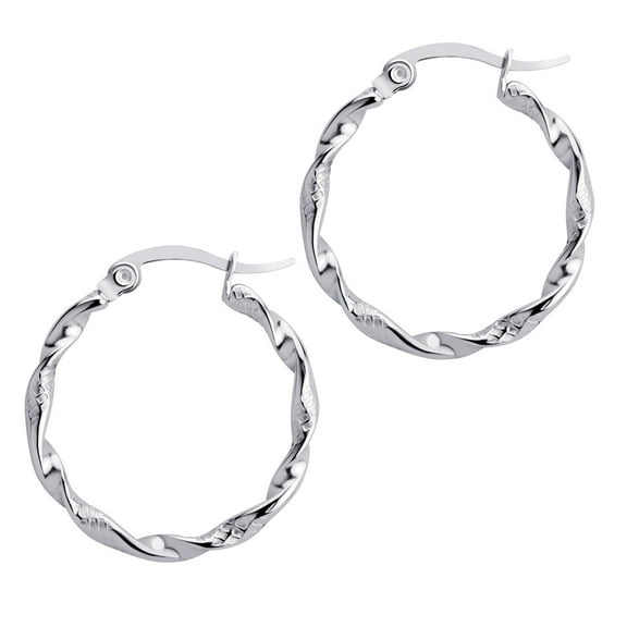 555Jewelry Medium Stainless Steel Hoop Earrings, Round Circle Twisted Pattern Surgical Steel Hoop Earrings, Hoops Earrings for Women, Nickel Free Earrings for Women Hoops, Silver