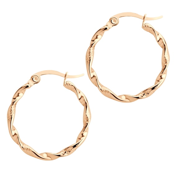 555Jewelry Medium Stainless Steel Hoop Earrings, Round Circle Twisted Pattern Surgical Steel Hoop Earrings, Hoops Earrings for Women, Nickel Free Earrings for Women Hoops, Rose Gold