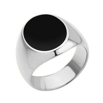 555Jewelry Solid Stainless Steel Signet Ring, Black Onyx Plain Signet Seal Ring for Men, Vintage Rings for Men, Pinky Rings for Men, Biker Ring for Men, Silver, Size 8