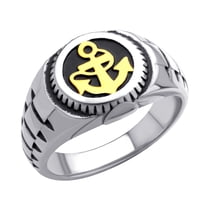 ‎555Jewelry Stainless Steel Biker Rings for Men, Retro Vintage Rings for Men, Signet Seal Nautical Pirate ‎Sailor Anchor Ring for Men, Navy Rings for Men, SilverGold, Size 12