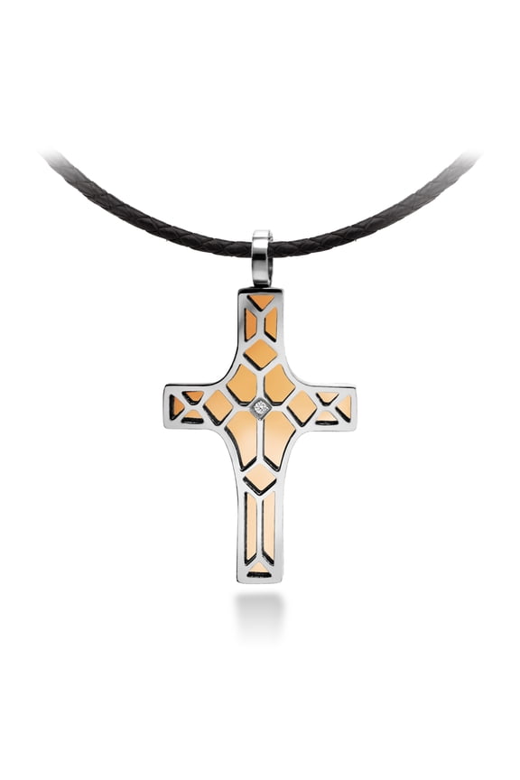 Stainless Steel Black Rope Cord Hypoallergenic Crucifix Cross Modern Beautiful Necklace Durable Fashion Lightweight Unisex Men Women Religious Christian Catholic, Silver & Pink Rose Gold