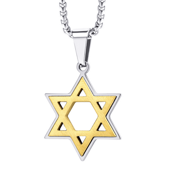 555Jewelry Stainless Steel Box Chain Star of David Necklace for Men & Women, Mens Small Jewish Star Necklace, 24 Inch, Silver & Gold