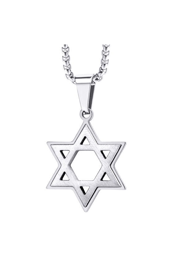 Stainless Steel Box Chain Star of David Necklace for Men & Women, Mens Small Jewish Star Necklace, 24 Inch, Silver