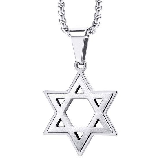 555Jewelry Stainless Steel Box Chain Star of David Necklace for Men & Women, Mens Small Jewish Star Necklace, 24 Inch, Silver