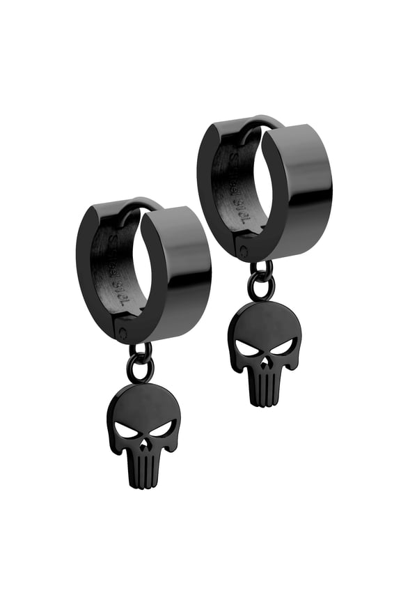 Stainless Steel Cool Dangle Drop Skull Hoop Earrings for Men & Women, Unisex Hoop Earrings Skull, Skull Dangle Earrings, Hoop Dangle Earrings For Women, Black