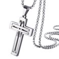 thumbnail image 1 of 555Jewelry Stainless Steel Cross Necklace for Men, Grooved Half Dome Shape Matte Cross & Polished Border Religious Crucifix Cross Pendant for Men & Women, Silver, 16 Inches Box Chain, 1 of 7