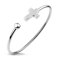 555Jewelry Stainless Steel Cross Symbol Religious Christian Catholic Open Cuff Bangle Bracelet for Women & Men, Silver