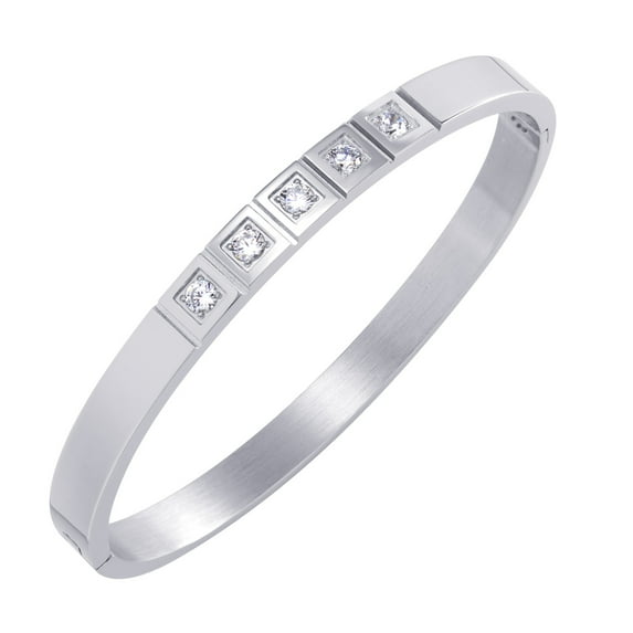 555Jewelry Stainless Steel Cubic Zirconia Designer Inspired Cuff Hinged Bangle Bracelets for Women & Men, Silver