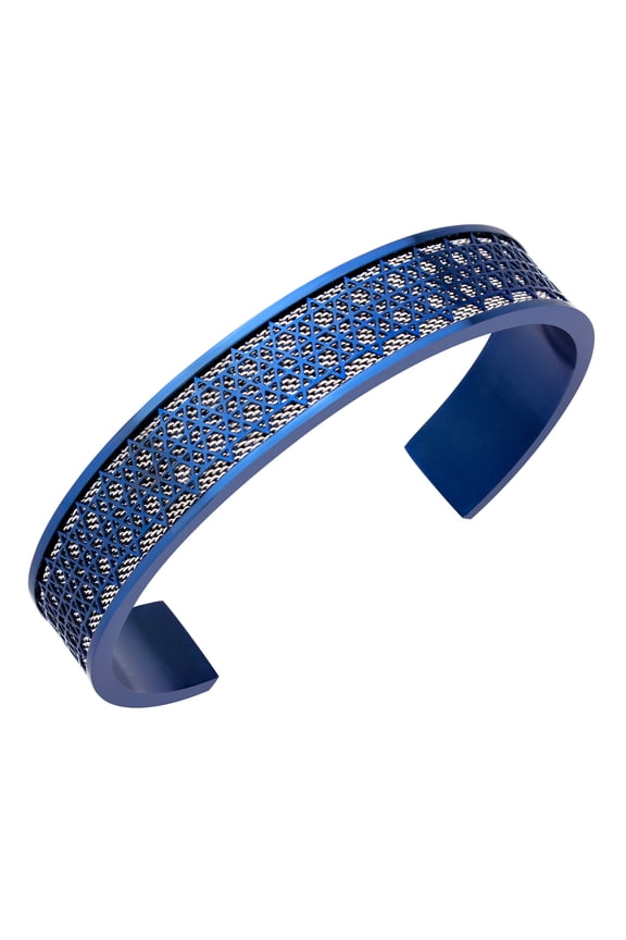 Stainless Steel Cuff Bangle Star of David Bracelet for Men and Boys, Blue/Silver