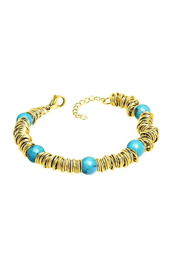 Stainless Steel Disc & Extendable Bead Bracelets for Women, Gold & Turquoise