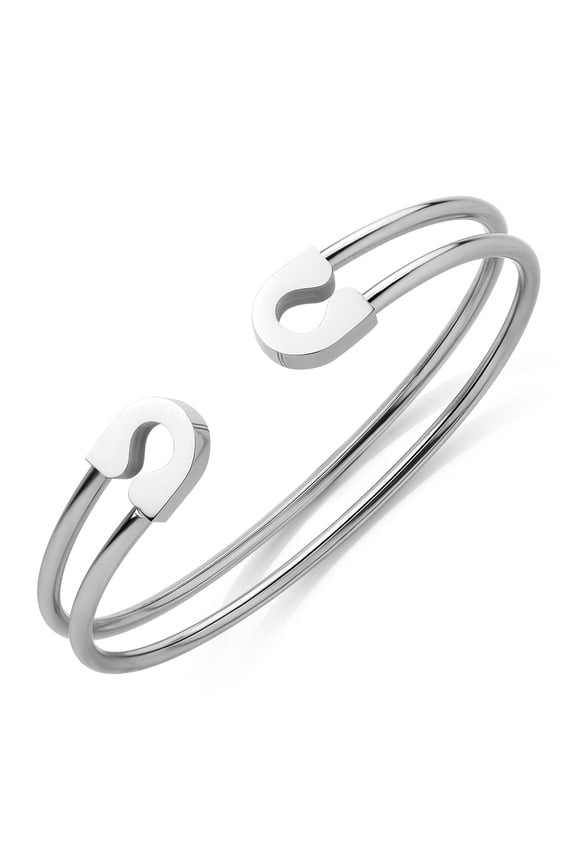 Stainless Steel Double Wire Cuff Open Bangle Bracelet for Women & Girls, Silver