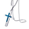thumbnail image 1 of 555Jewelry Stainless Steel Dual Cross Necklace for Men, 2 Tone Gentle Classic Cross Pendant for Boys & Girls, Religious Crucifix Cross Pendant for Wife & Husband, Blue, 24 Inches Box Chain, 1 of 1