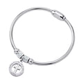 thumbnail image 1 of 555Jewelry Stainless Steel Flexible Snake Chain Cubic Zirconia Small Cross Charm Bracelets for Girls & Women, Strong Magnetic Clasp, Silver, 1 of 5