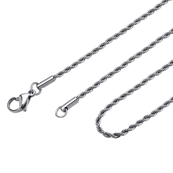 555Jewelry Stainless Steel High Polish Classic Charm Cable Chain Twisted Singapore Rope Link Secure Single Claw Clasp Necklace Women Men Unisex Jewelry Accessory, Silver 22 Inch