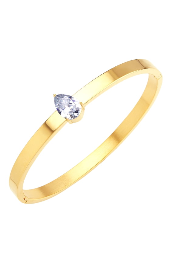 Stainless Steel Hinge Lock Large Teardrop Shape CZ Cuff Love Bangle Bracelets for Women - Gold