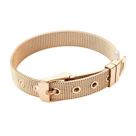 555Jewelry Stainless Steel Mesh Belt Buckle Adjustable Bangle Bracelet for Women, Rose Gold