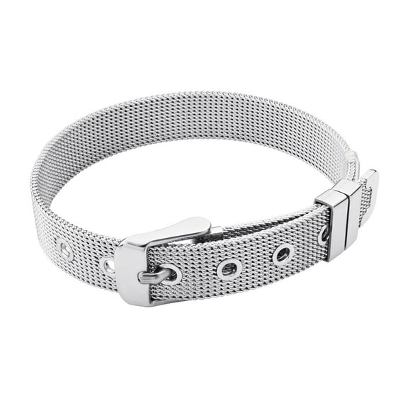 555Jewelry Stainless Steel Mesh Belt Buckle Adjustable Bangle Bracelet for Women, Silver