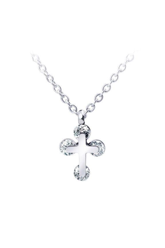 Stainless Steel Mini Tiny Cross Necklace for Women, Womens Cross Necklace, Small Cross Necklace for Women, Small Cross Pendant, CZ Cross Necklace for Women, Silver, 16” Chain