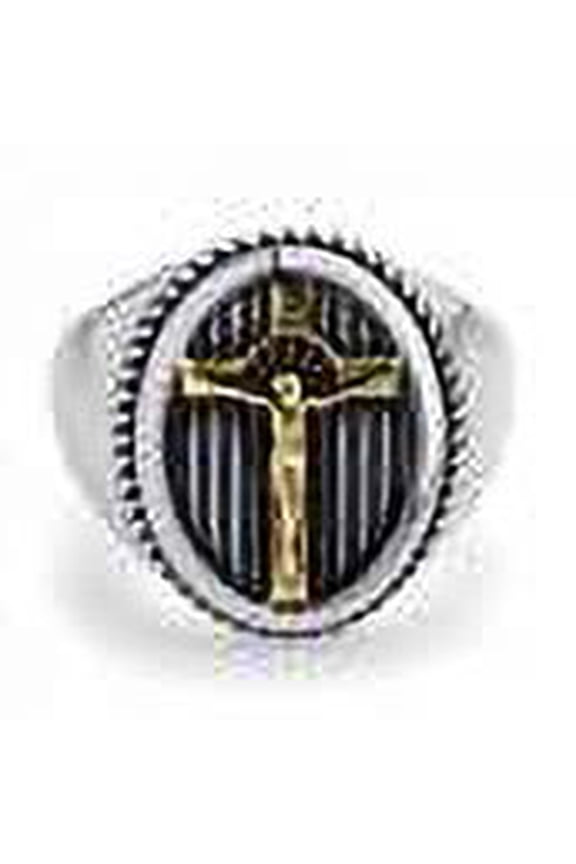 555Jewelry Stainless Steel Religious Rings for Men, Signet Seal Cross Ring for Men, Jesus Rings for Men, Vintage Christian Holy Ring for Boys, Oval Biker Band Rings for Men, Silver/Gold, Size 9