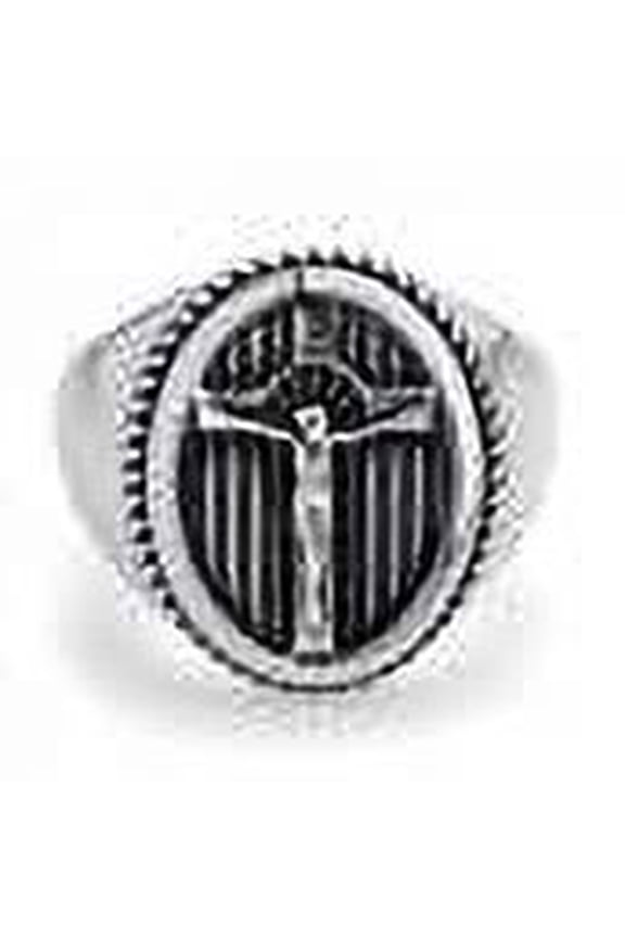 555Jewelry Stainless Steel Religious Rings for Men, Signet Seal Cross Ring for Men, Jesus Rings for Men, Vintage Christian Holy Ring for Boys, Oval Biker Band Rings for Men, Silver, Size 12