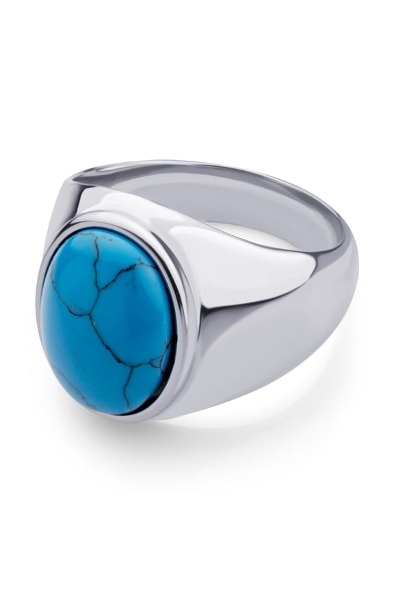 555Jewelry Stainless Steel Signet Rings for Men, Elegant Contemporary Seal Domed Oval Turquoise Ring for Men, Signet Ring for Men, Modern Style Ring for Men, Size 9