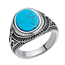 ‎555Jewelry Stainless Steel Signet Rings for Men, Retro Vintage Ethnic Celtic Seal Oval Turquoise Ring ‎for Men, Signet Ring for Men, Antique Style Ring for Men, Size 12