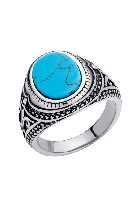 ‎555Jewelry Stainless Steel Signet Rings for Men, Retro Vintage Ethnic Celtic Seal Oval Turquoise Ring ‎for Men, Signet Ring for Men, Antique Style Ring for Men, Size 12