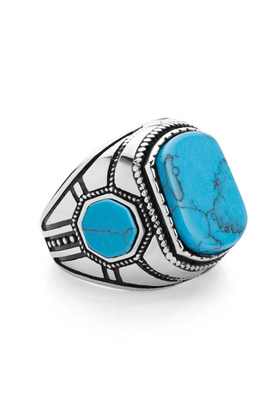 Stainless Steel Signet Rings for Men, Retro Vintage Ethnic Celtic Seal Rectangle Turquoise Ring for Men, Signet Rings for Men, Stone Ring for Men, Size 8