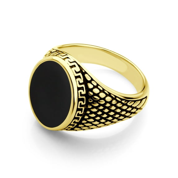 ‎555Jewelry Stainless Steel Signet Rings for Men, Scales Signet Ring for Men, Antique Style Ring for ‎Men, Retro Vintage Ethnic Celtic Seal Oval Black Onyx Ring for Men, Gold, Size 13